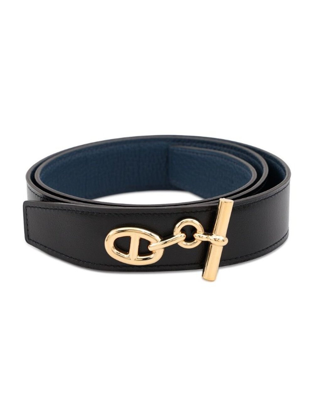 Hermes Belt Yachting Chaine D'ancre Black Bleu Nuit Silver Swift Togo